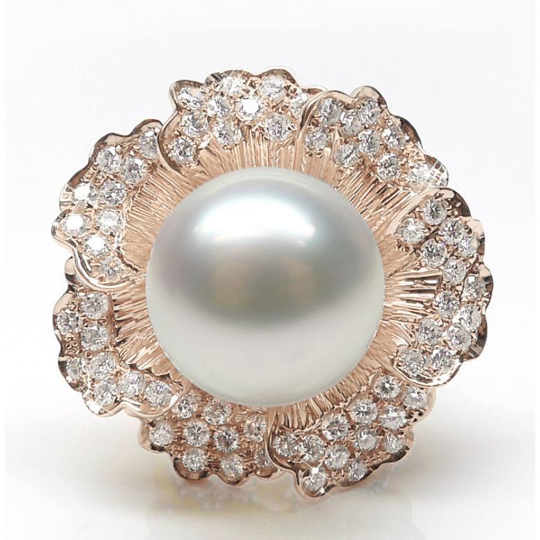 Anello Ajourées - Perla dei Mari del Sud Bianca e Oro Rosa - 2