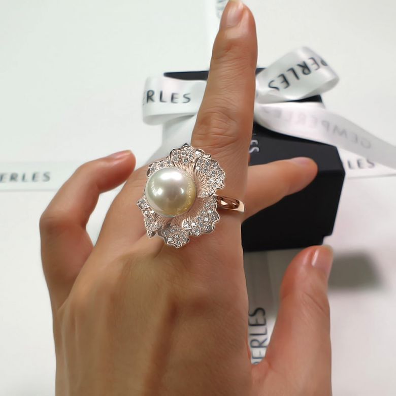 Anello Ajourées - Perla dei Mari del Sud Bianca e Oro Rosa - 5