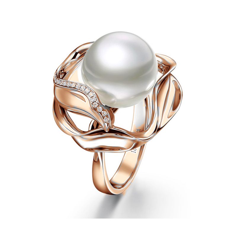 Anello Lotus - Perla dei Mari del Sud Bianca e Oro Rosa - 1
