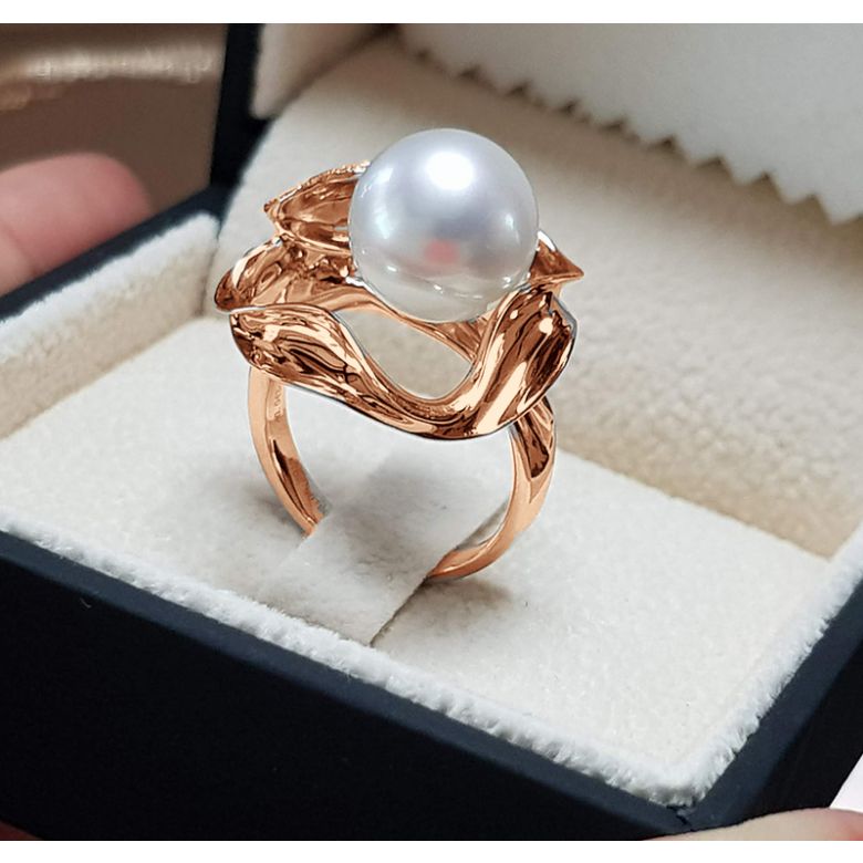 Anello Lotus - Perla dei Mari del Sud Bianca e Oro Rosa - 3
