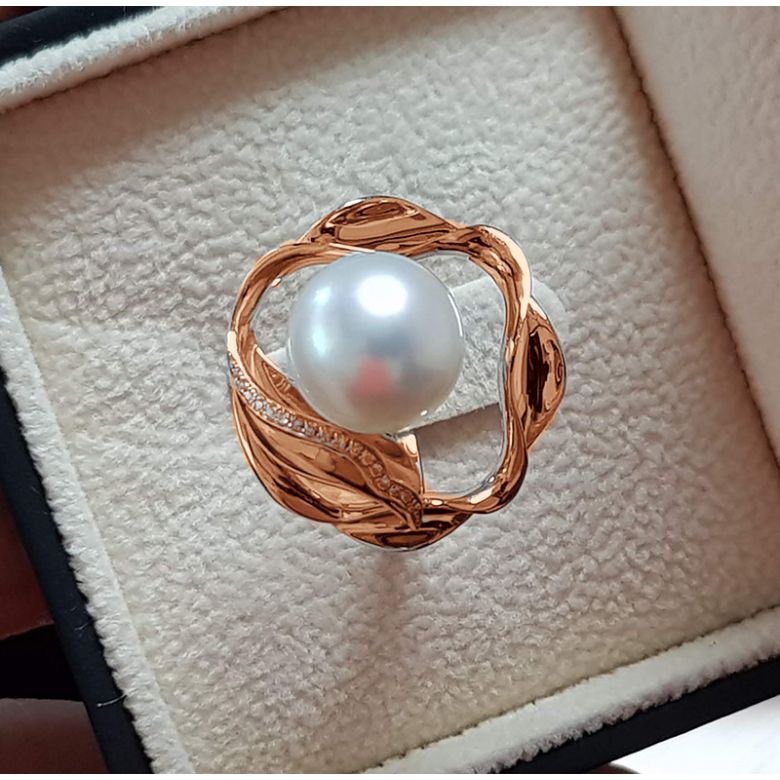 Anello Lotus - Perla dei Mari del Sud Bianca e Oro Rosa - 4