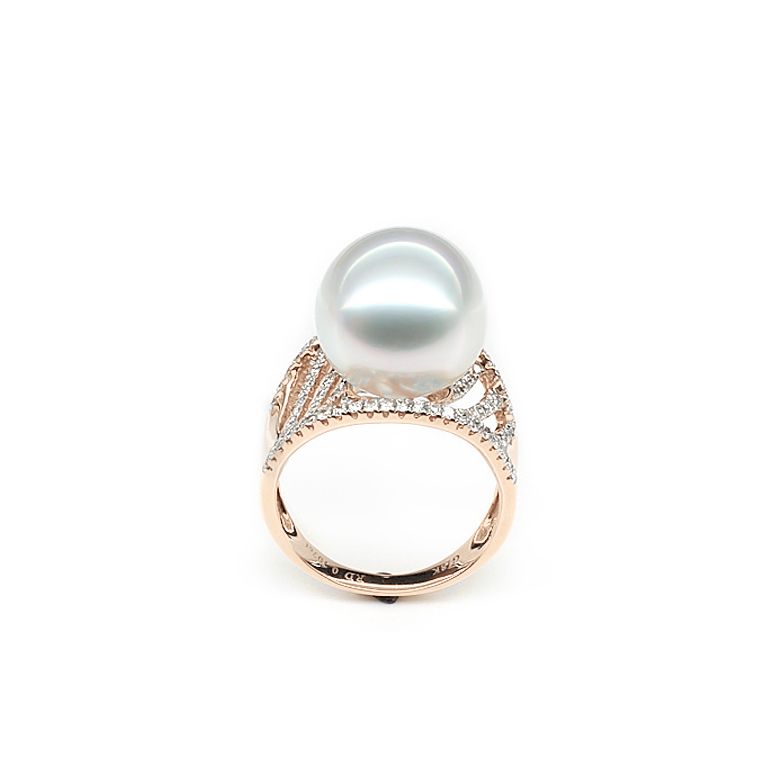 Anello Cocos - Perla dei Mari del Sud Bianca e Oro Rosa - 1