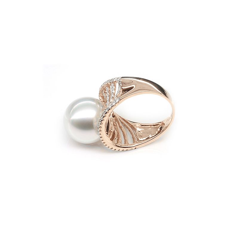 Anello Cocos - Perla dei Mari del Sud Bianca e Oro Rosa - 3