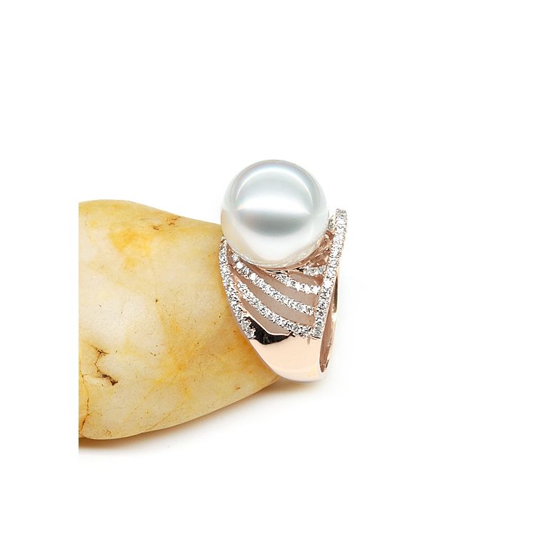 Anello Cocos - Perla dei Mari del Sud Bianca e Oro Rosa - 6