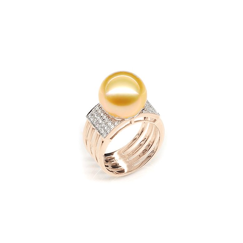 Anello Ashmore - Perla dei Mari del Sud Dorata e Oro Rosa - 1