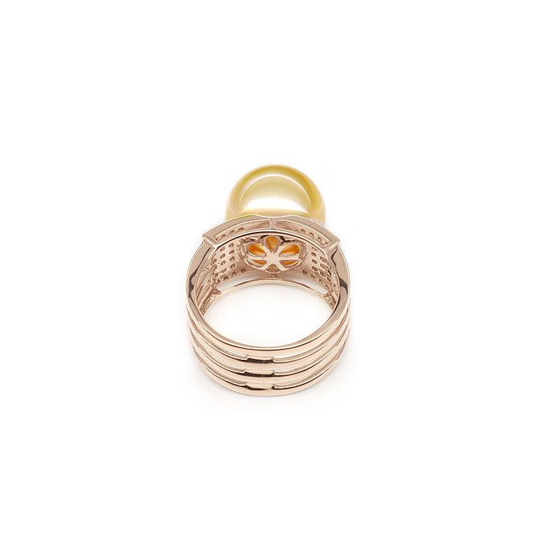 Anello Ashmore - Perla dei Mari del Sud Dorata e Oro Rosa - 5