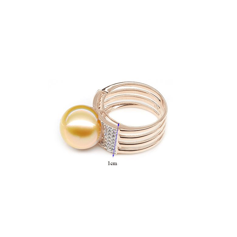 Anello Ashmore - Perla dei Mari del Sud Dorata e Oro Rosa - 6