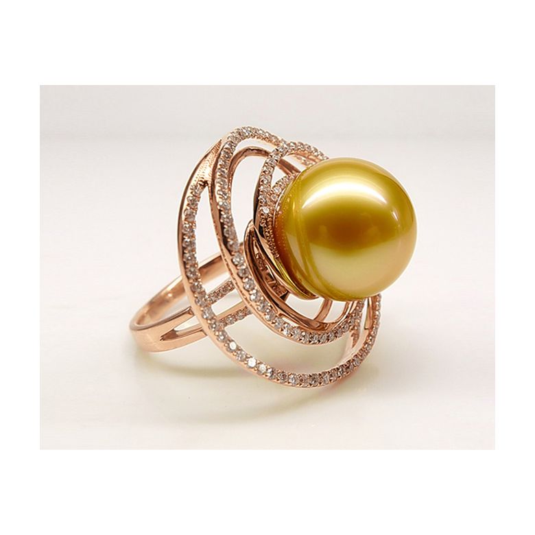 Anello Andrew - Perla dei Mari del Sud Dorata e Oro Rosa - 2