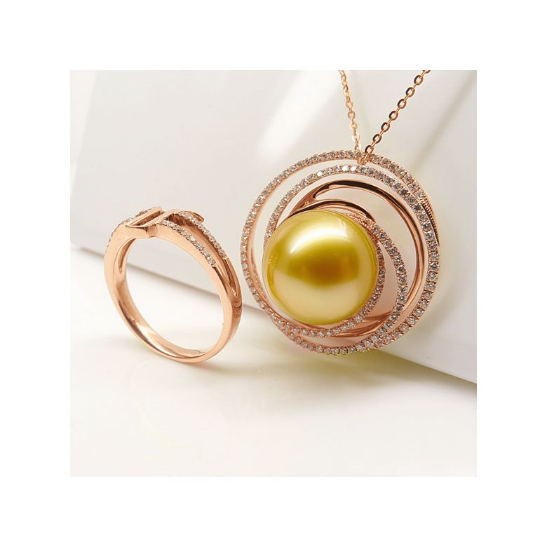 Anello Andrew - Perla dei Mari del Sud Dorata e Oro Rosa - 3