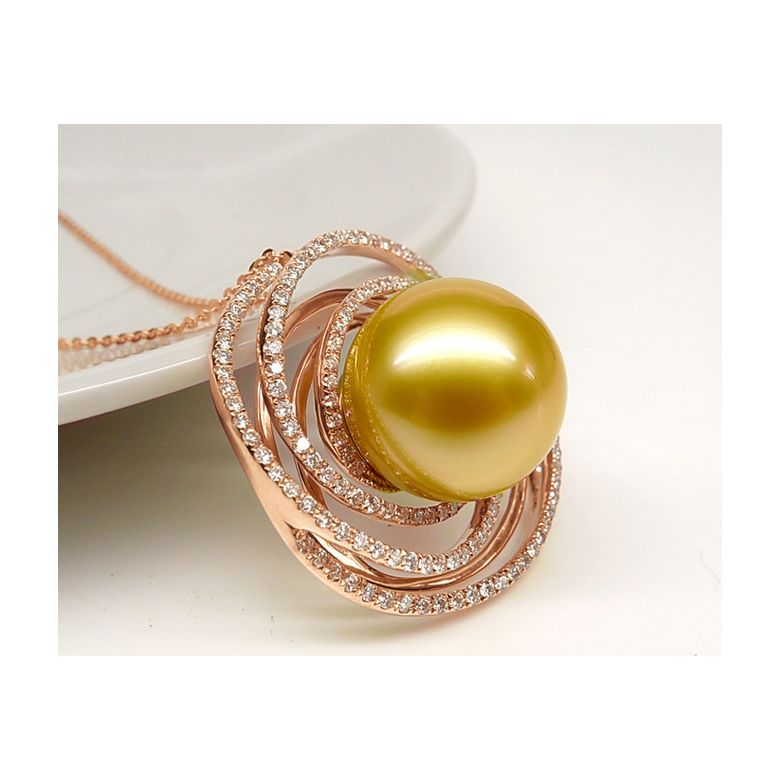 Anello Andrew - Perla dei Mari del Sud Dorata e Oro Rosa - 6