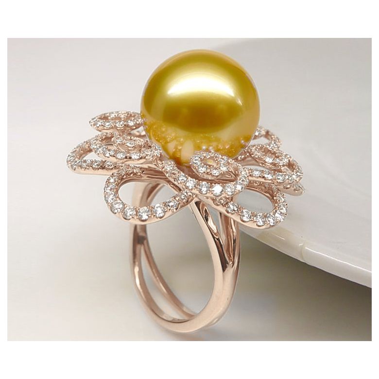 Anello Exubérante - Perla dei Mari del Sud Dorata e Oro Rosa - 4