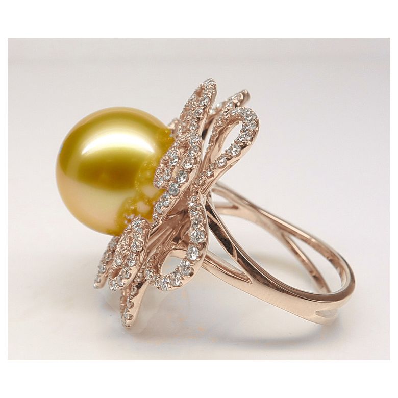 Anello Exubérante - Perla dei Mari del Sud Dorata e Oro Rosa - 6