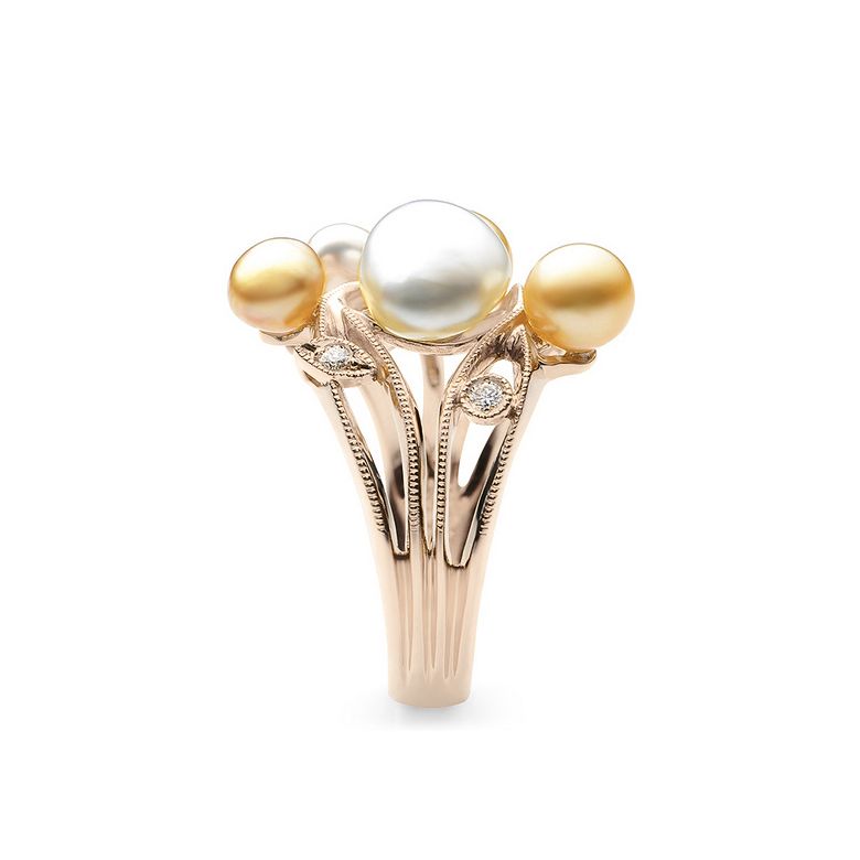 Anello Fiore Segreto 1 - Perle dei Mari del Sud e Oro Rosa - 2