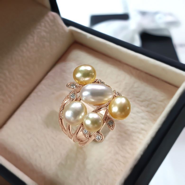 Anello Fiore Segreto 1 - Perle dei Mari del Sud e Oro Rosa - 11