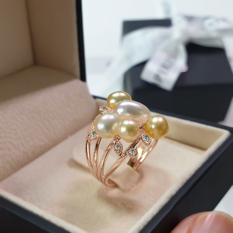 Anello Fiore Segreto 1 - Perle dei Mari del Sud e Oro Rosa - 12