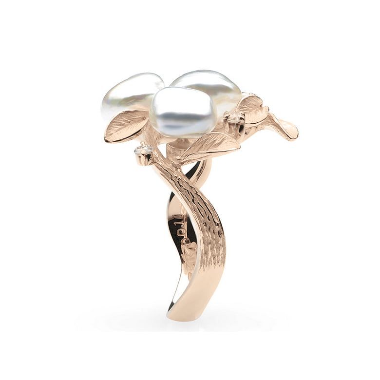 Anello Fiore Segreto 2 - Perle dei Mari del Sud Bianche e Oro Rosa - 2