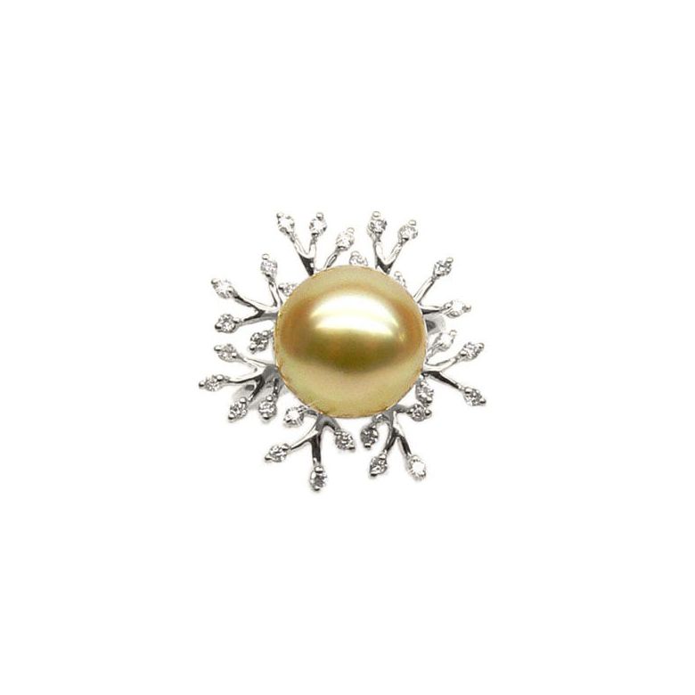 Anello Coraline - Perla dei Mari del Sud Dorata e Oro Bianco - 1