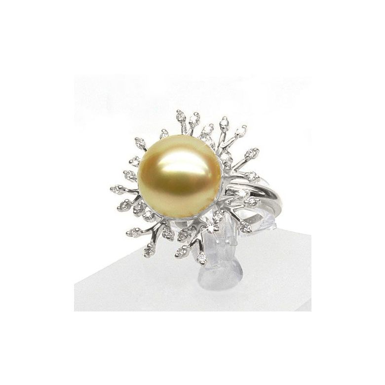 Anello Coraline - Perla dei Mari del Sud Dorata e Oro Bianco - 3