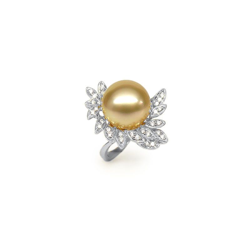 Anello Passion - Perla dei Mari del Sud Dorata e Oro Bianco - 1