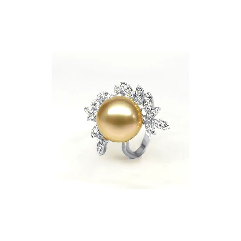 Anello Passion - Perla dei Mari del Sud Dorata e Oro Bianco - 6