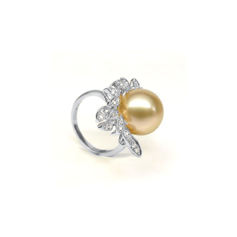 Anello Passion - Perla dei Mari del Sud Dorata e Oro Bianco - 3