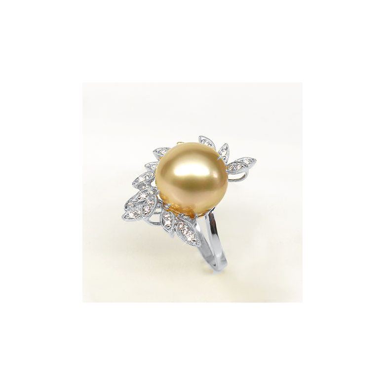 Anello Passion - Perla dei Mari del Sud Dorata e Oro Bianco - 7