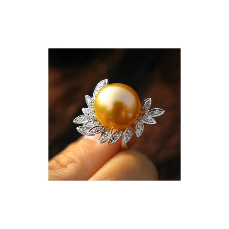 Anello Passion - Perla dei Mari del Sud Dorata e Oro Bianco - 2