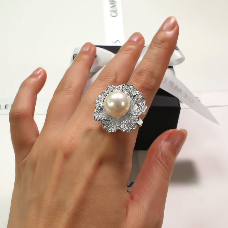 Anello Ajourées - Perla dei Mari del Sud Bianca e Oro Bianco - 3