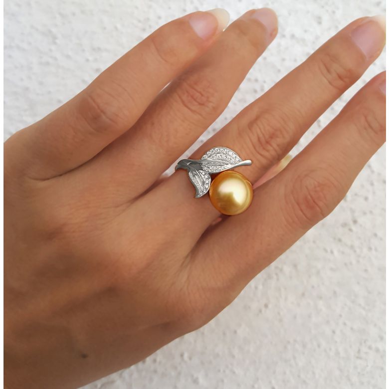 Anello Jasmin - Perla dei Mari del Sud Gold e Oro Bianco - 4