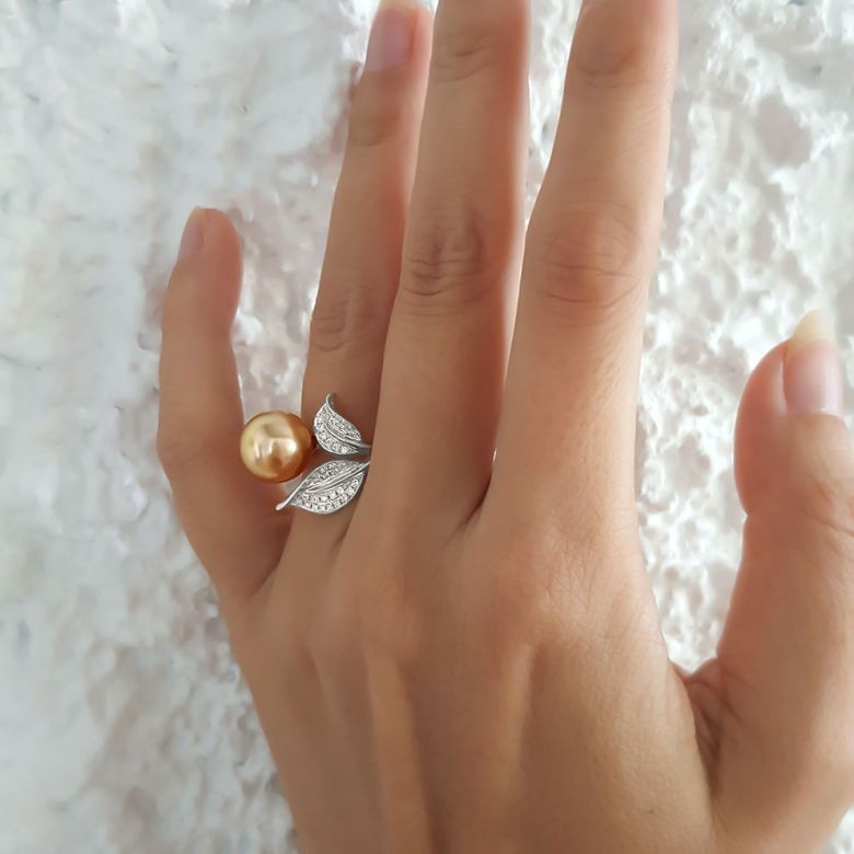 Anello Jasmin - Perla dei Mari del Sud Gold e Oro Bianco - 9