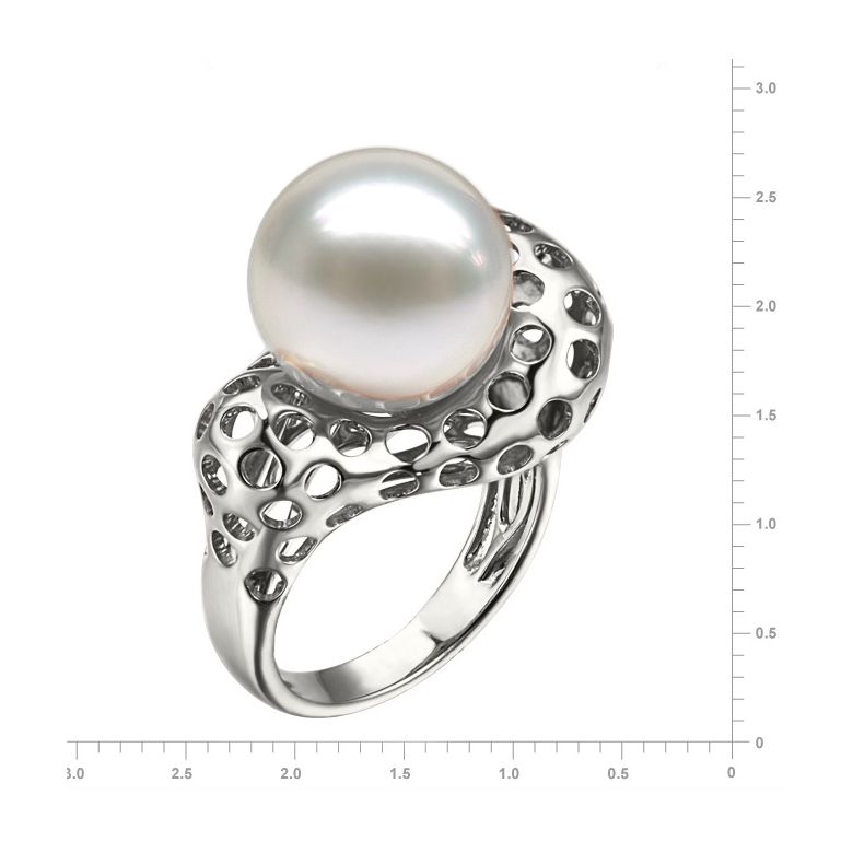 Anello Corallo - Perla dei Mari del Sud Bianca e Oro Bianco - 3