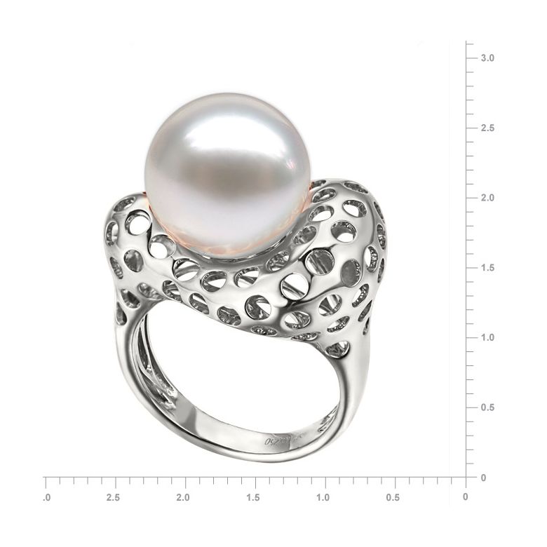 Anello Corallo - Perla dei Mari del Sud Bianca e Oro Bianco - 5