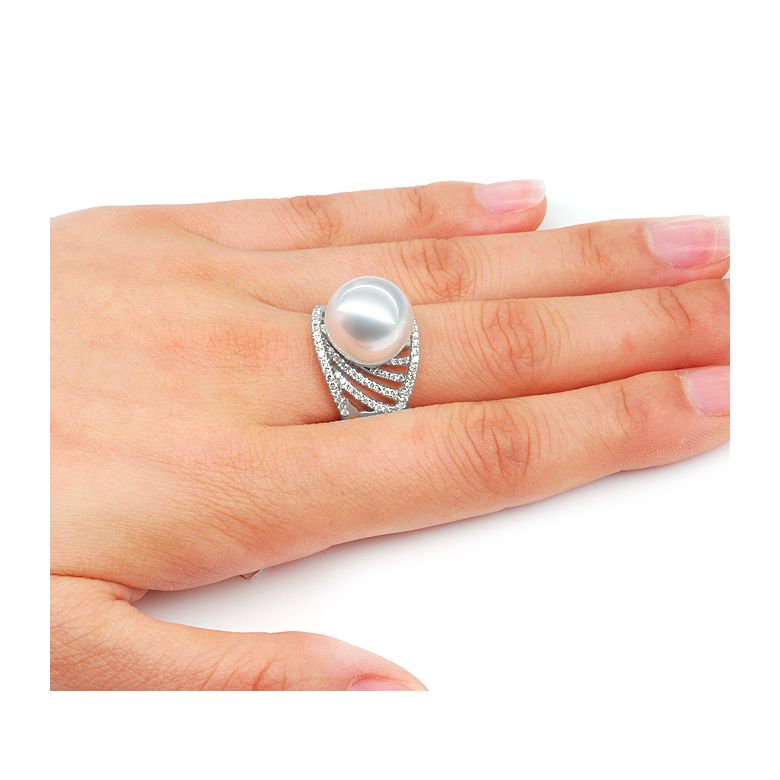 Anello Cocos - Perla dei Mari del Sud Bianca e Oro Bianco - 2