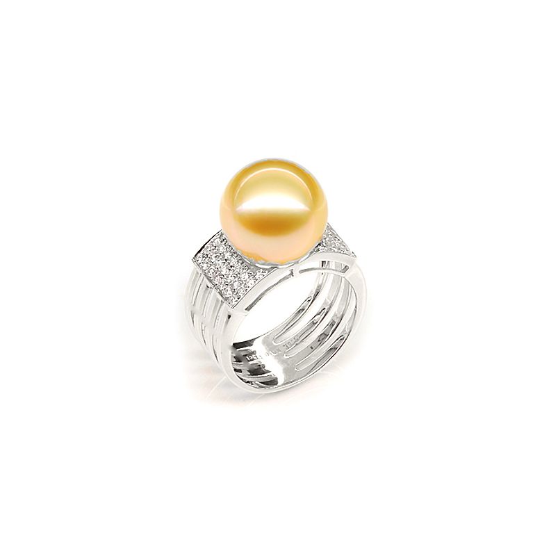 Anello Ashmore - Perla dei Mari del Sud Dorata e Oro Bianco - 1