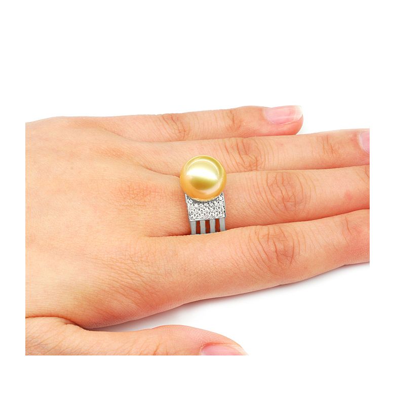Anello Ashmore - Perla dei Mari del Sud Dorata e Oro Bianco - 2