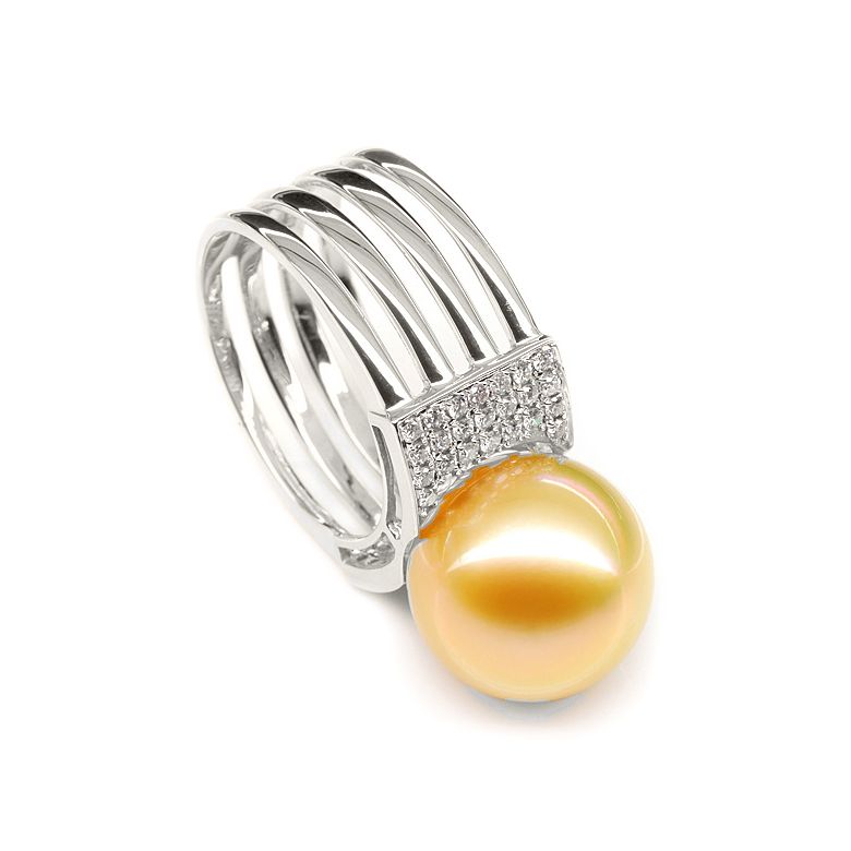 Anello Ashmore - Perla dei Mari del Sud Dorata e Oro Bianco - 3