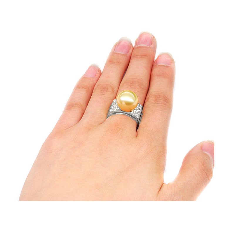 Anello Ashmore - Perla dei Mari del Sud Dorata e Oro Bianco - 4