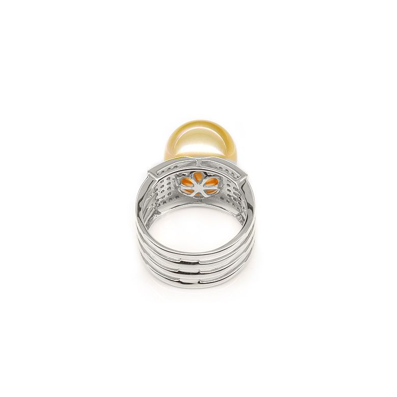 Anello Ashmore - Perla dei Mari del Sud Dorata e Oro Bianco - 5