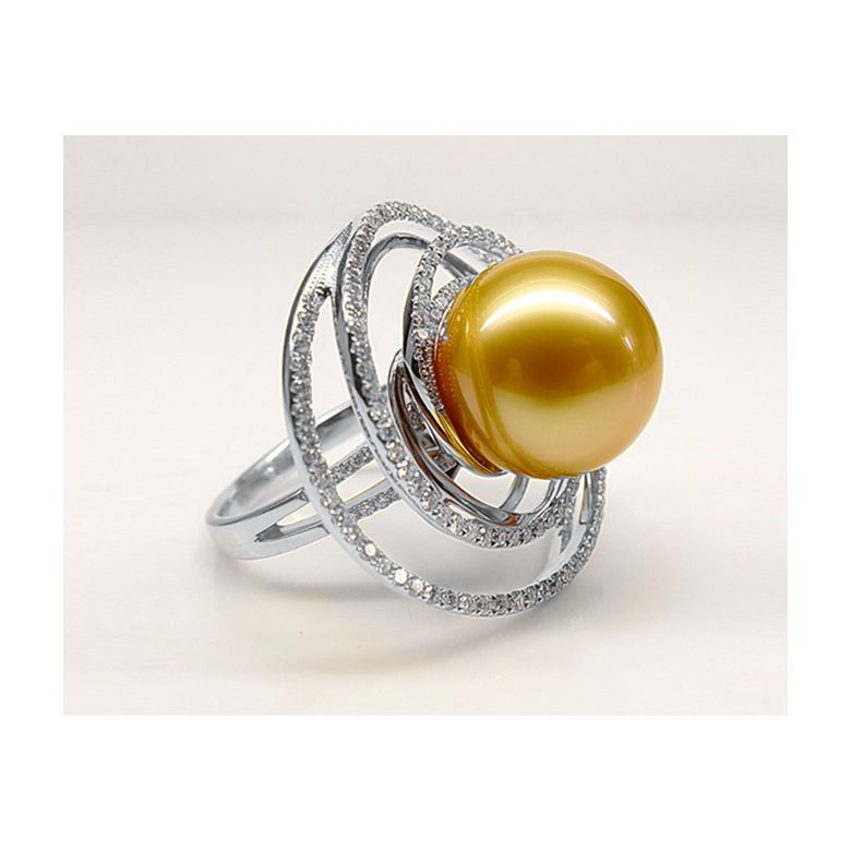 Anello Andrew - Perla dei Mari del Sud Dorata e Oro Bianco - 2