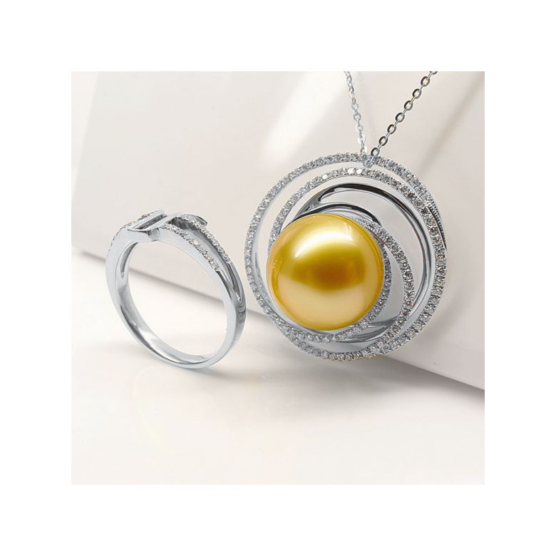 Anello Andrew - Perla dei Mari del Sud Dorata e Oro Bianco - 3