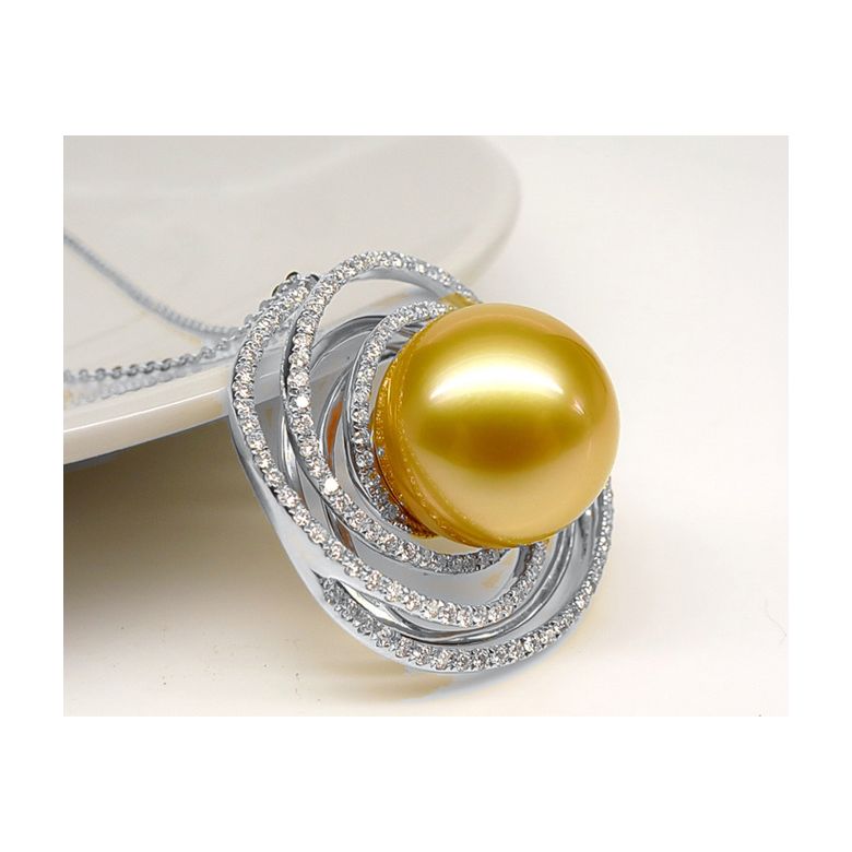 Anello Andrew - Perla dei Mari del Sud Dorata e Oro Bianco - 6