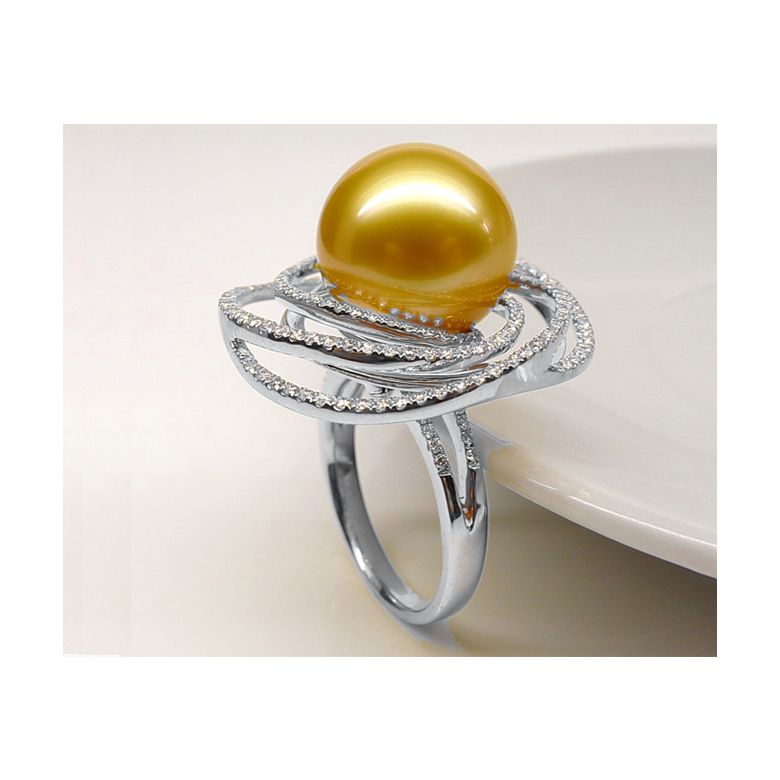 Anello Andrew - Perla dei Mari del Sud Dorata e Oro Bianco - 10