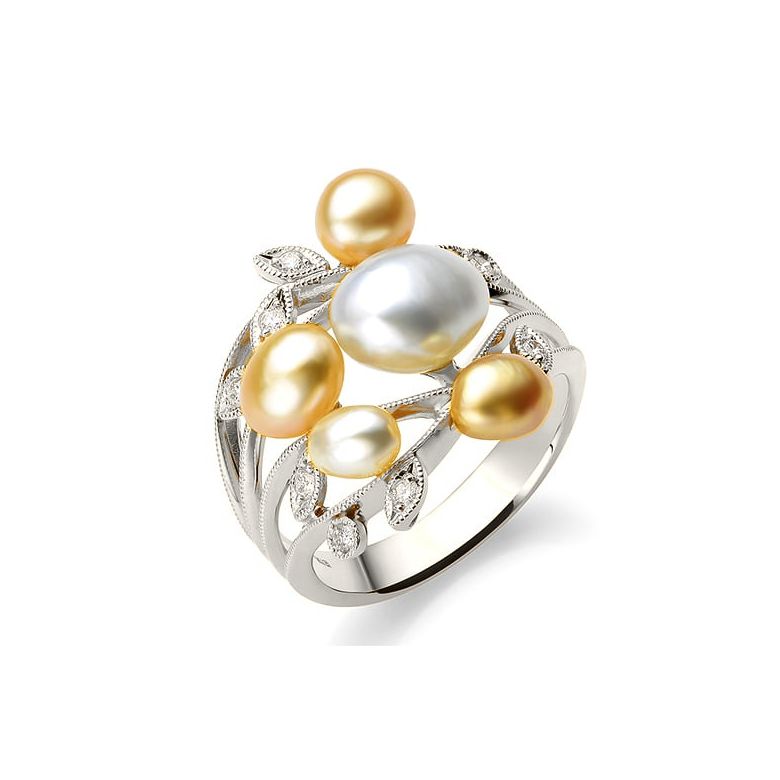 Anello Fiore Segreto 1 - Perle dei Mari del Sud e Oro Bianco - 1