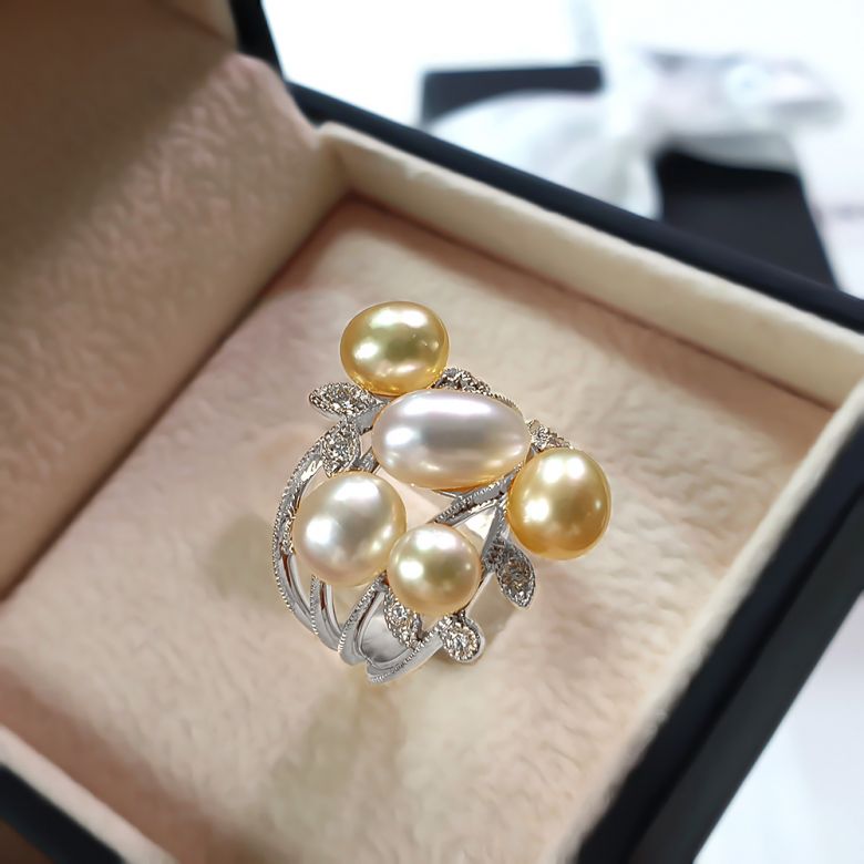 Anello Fiore Segreto 1 - Perle dei Mari del Sud e Oro Bianco - 11