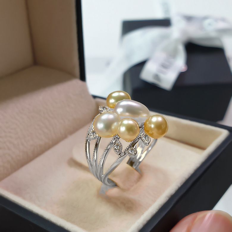 Anello Fiore Segreto 1 - Perle dei Mari del Sud e Oro Bianco - 12