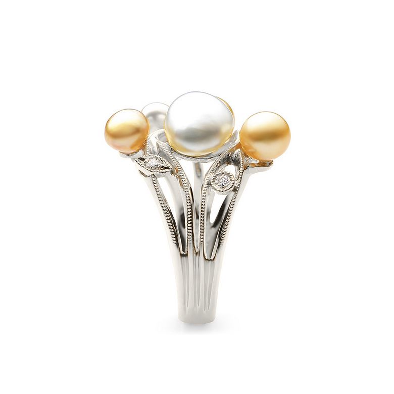 Anello Fiore Segreto 1 - Perle dei Mari del Sud e Oro Bianco - 2