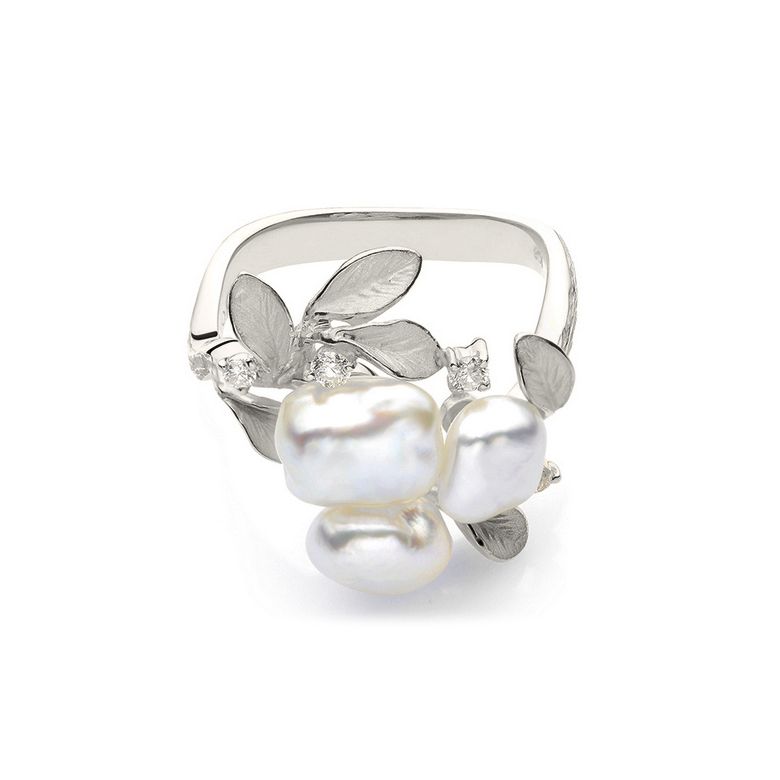 Anello Fiore Segreto 2 - Perle dei Mari del Sud Bianche e Oro Bianco - 1