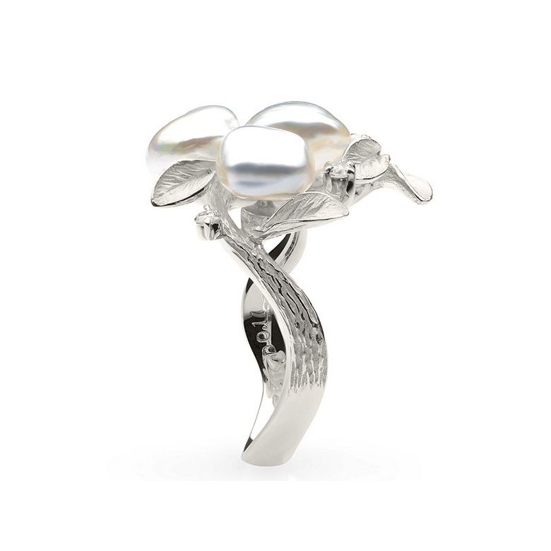 Anello Fiore Segreto 2 - Perle dei Mari del Sud Bianche e Oro Bianco - 2