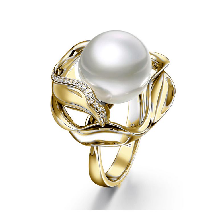 Anello Lotus - Perla dei Mari del Sud Bianca e Oro Giallo - 1