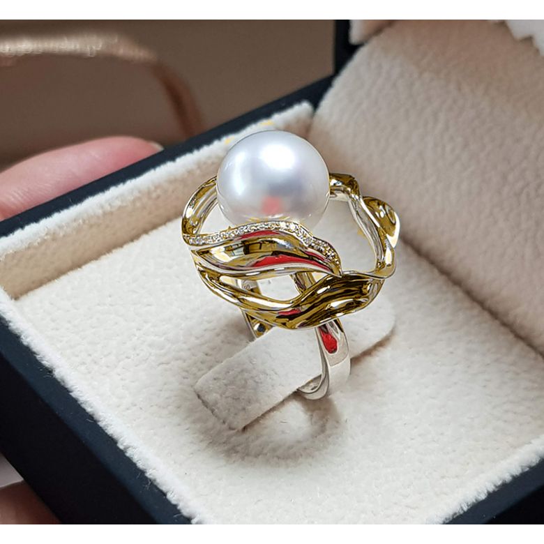Anello Lotus - Perla dei Mari del Sud Bianca e Oro Giallo - 2